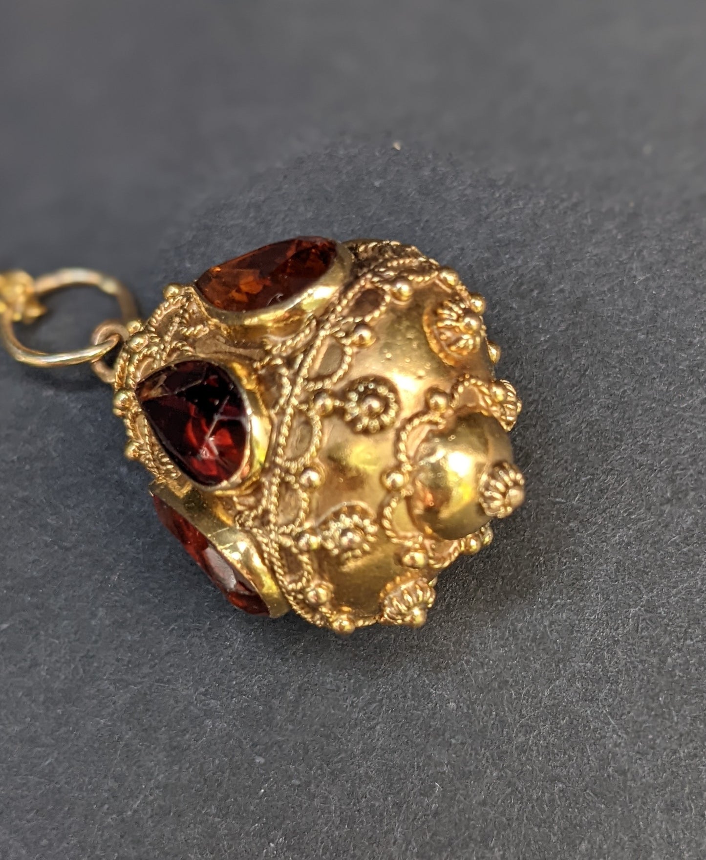 18kt Etruscan revival large pendant with medira citrine and garnets