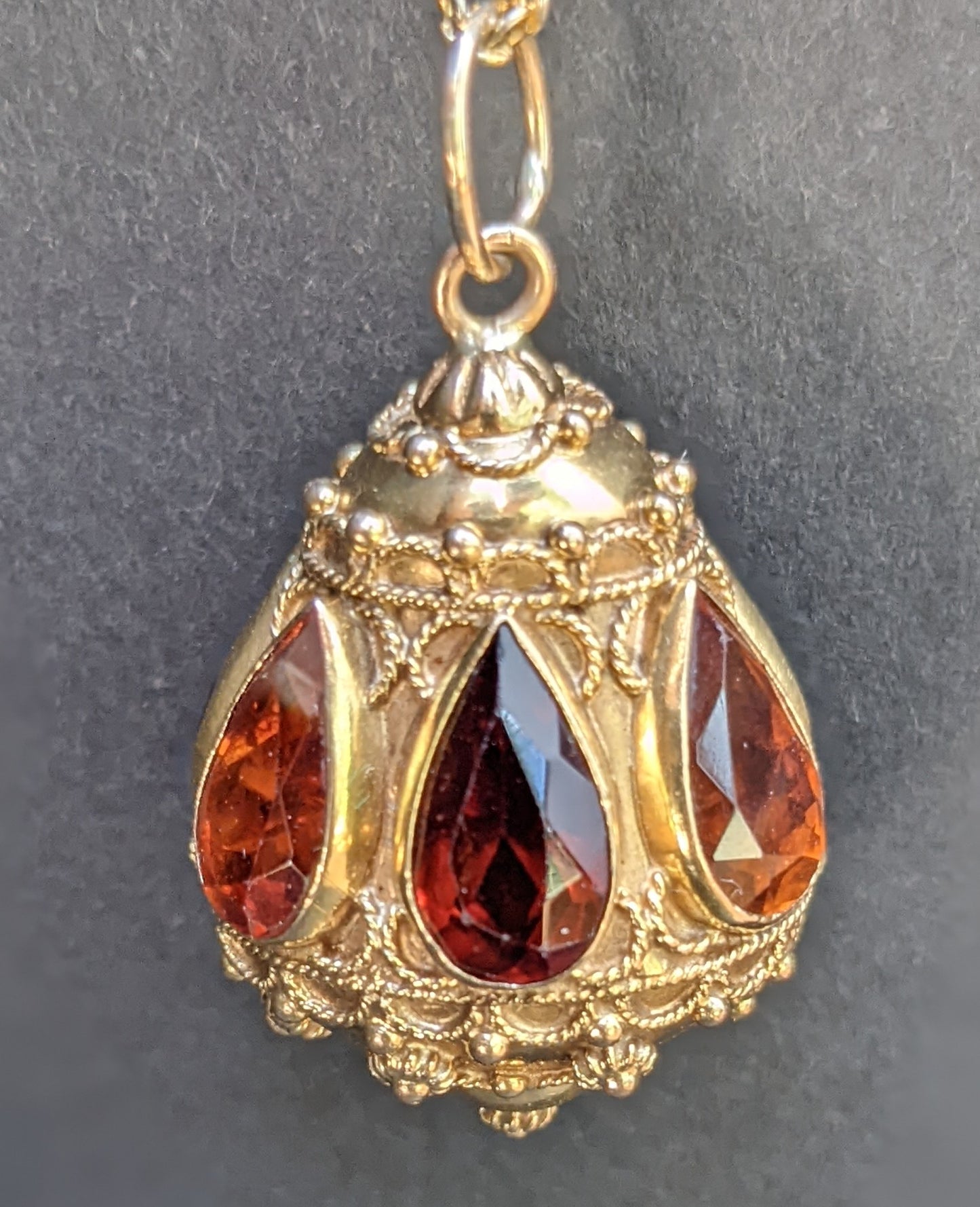 18kt Etruscan revival large pendant with medira citrine and garnets
