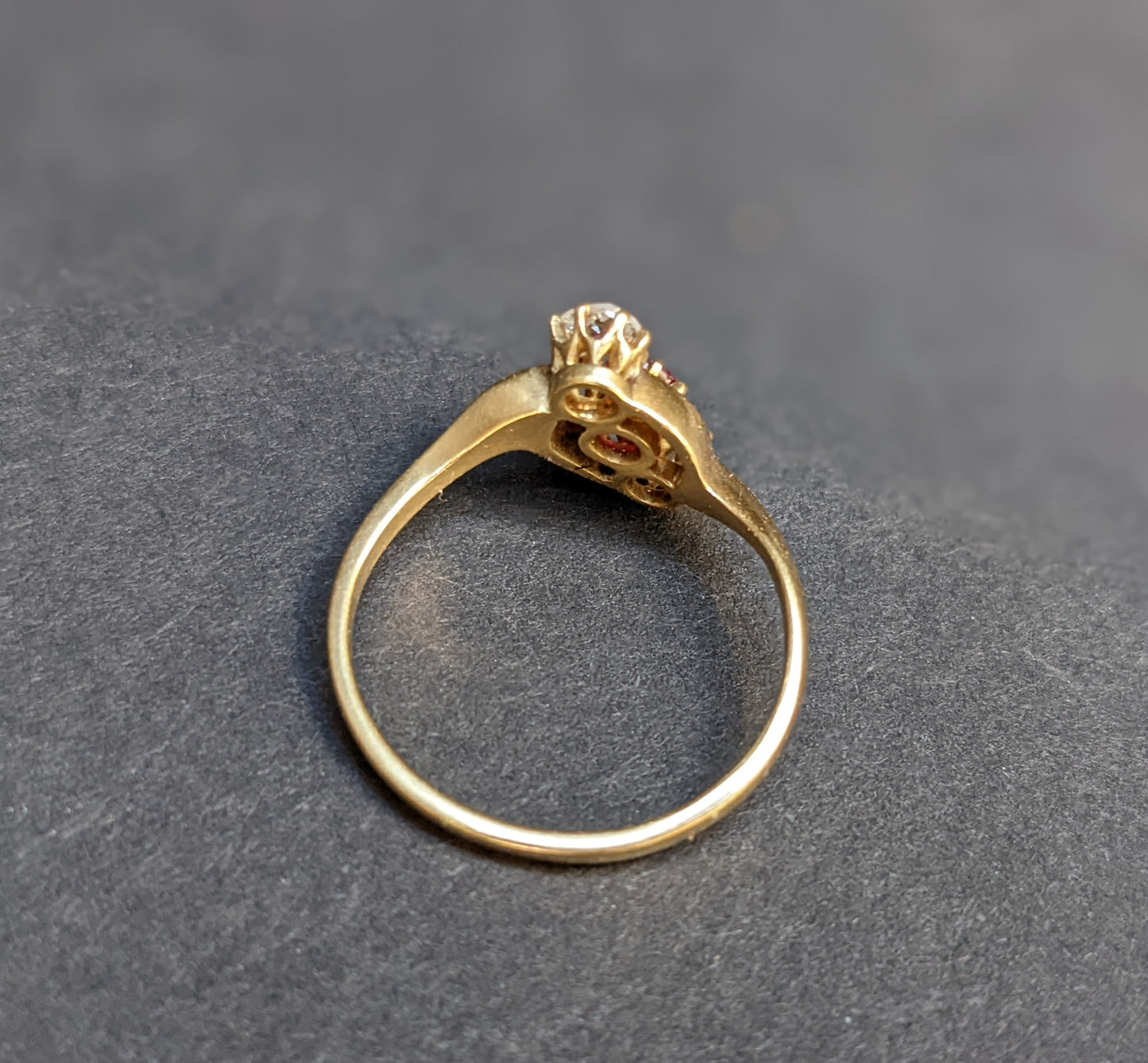 18k Victorian Gold with Ruby and Diamond 3 Stone Ring