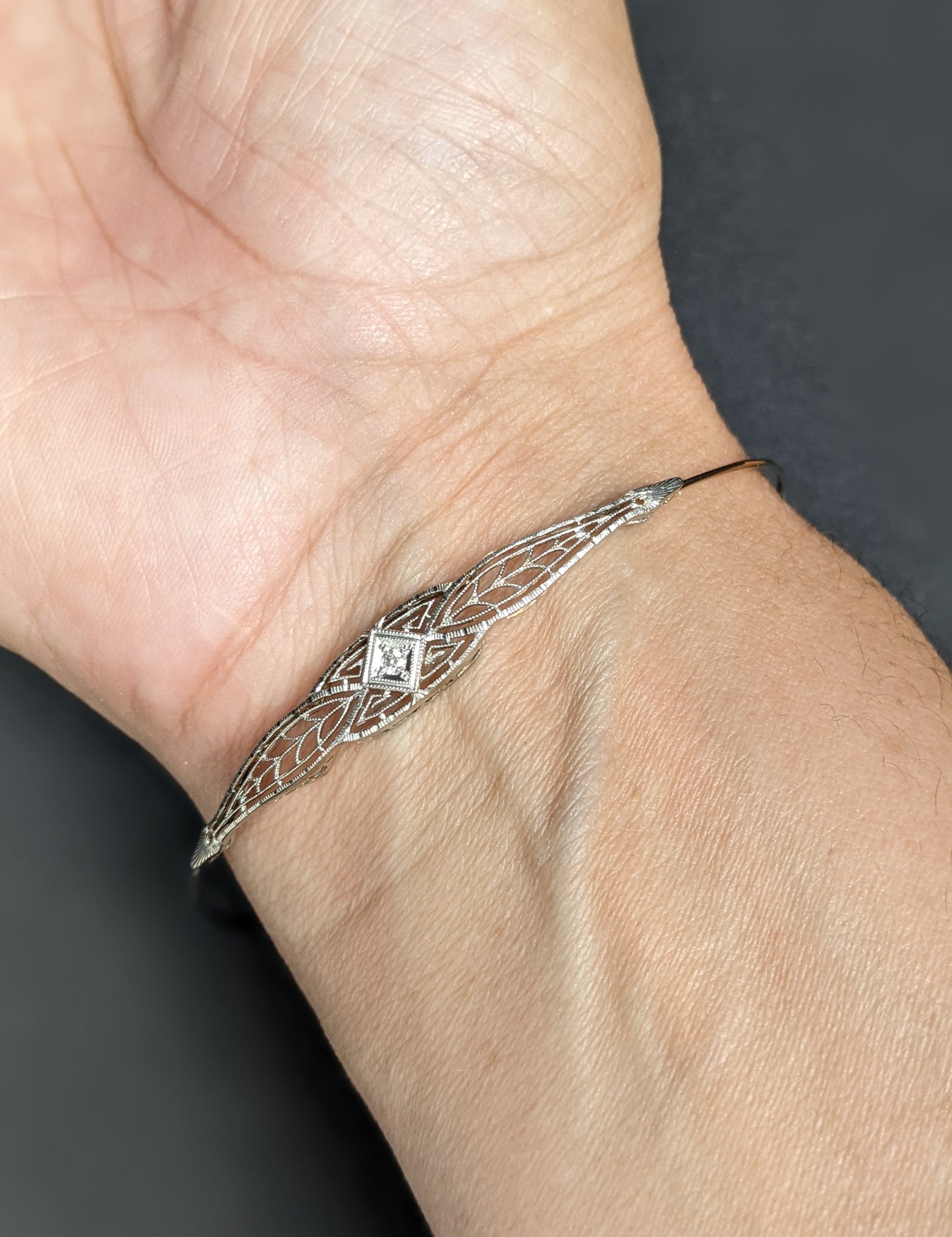 14k Filigree and Diamond Bangle Bracelet