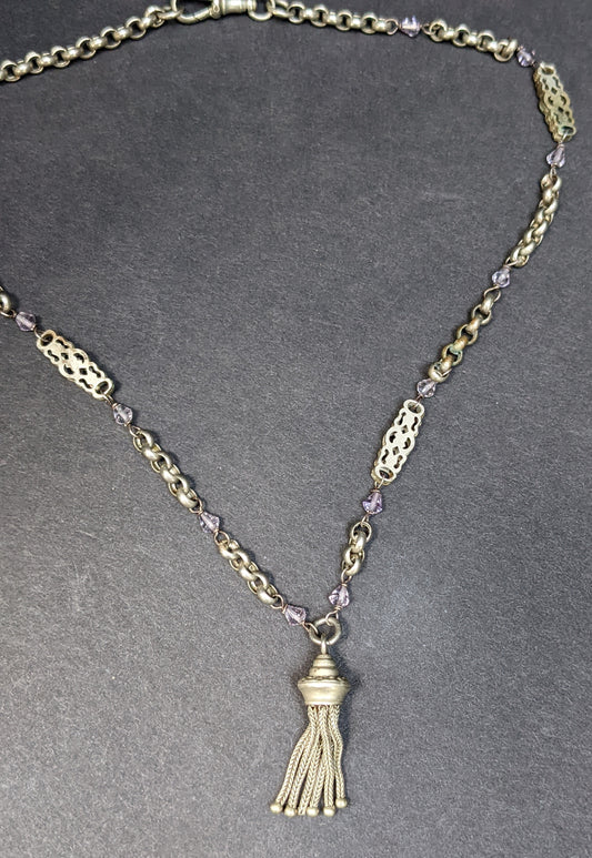 silver watch fob chain with original tassel wand amthyest beads