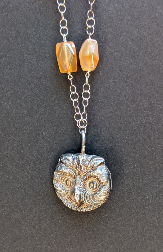English sterling owl on carnelian necklace