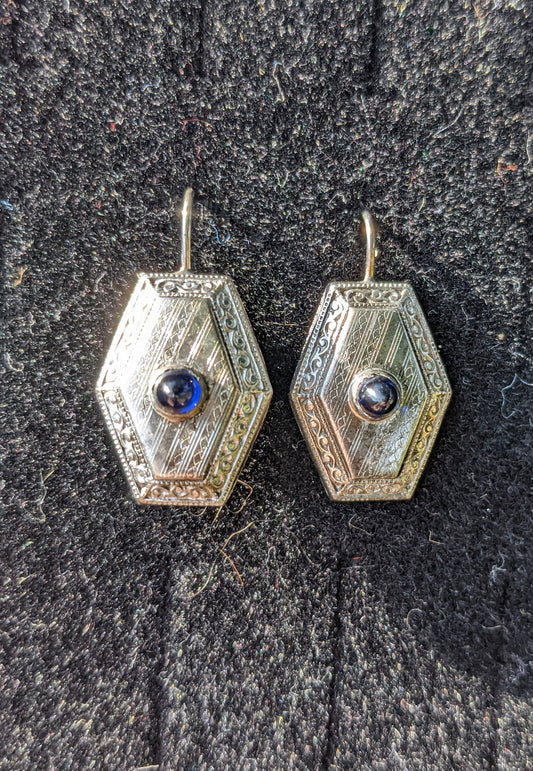 14k white gold and cabochon sapphire earrings