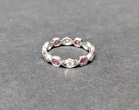 Modern 18k white gold eternity band with pink sapphire and diamond (2)