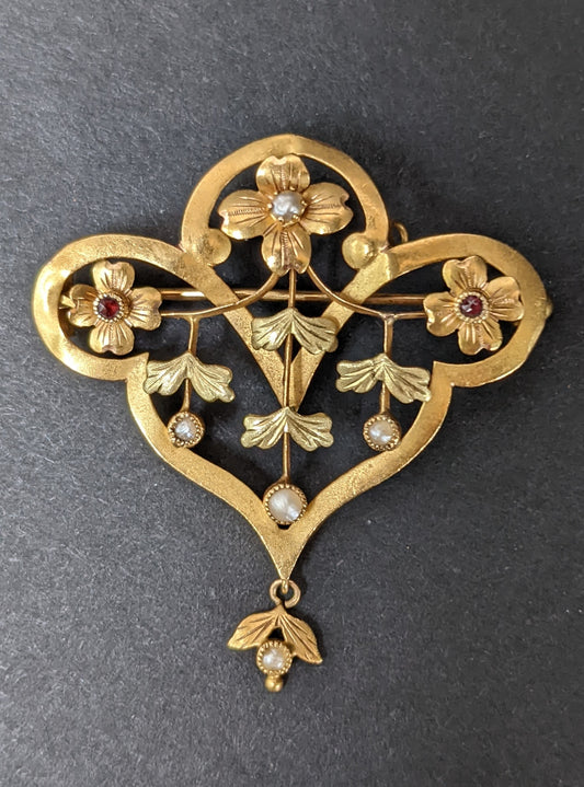 French 18k+ Art Nouveau floral brooch/pendant