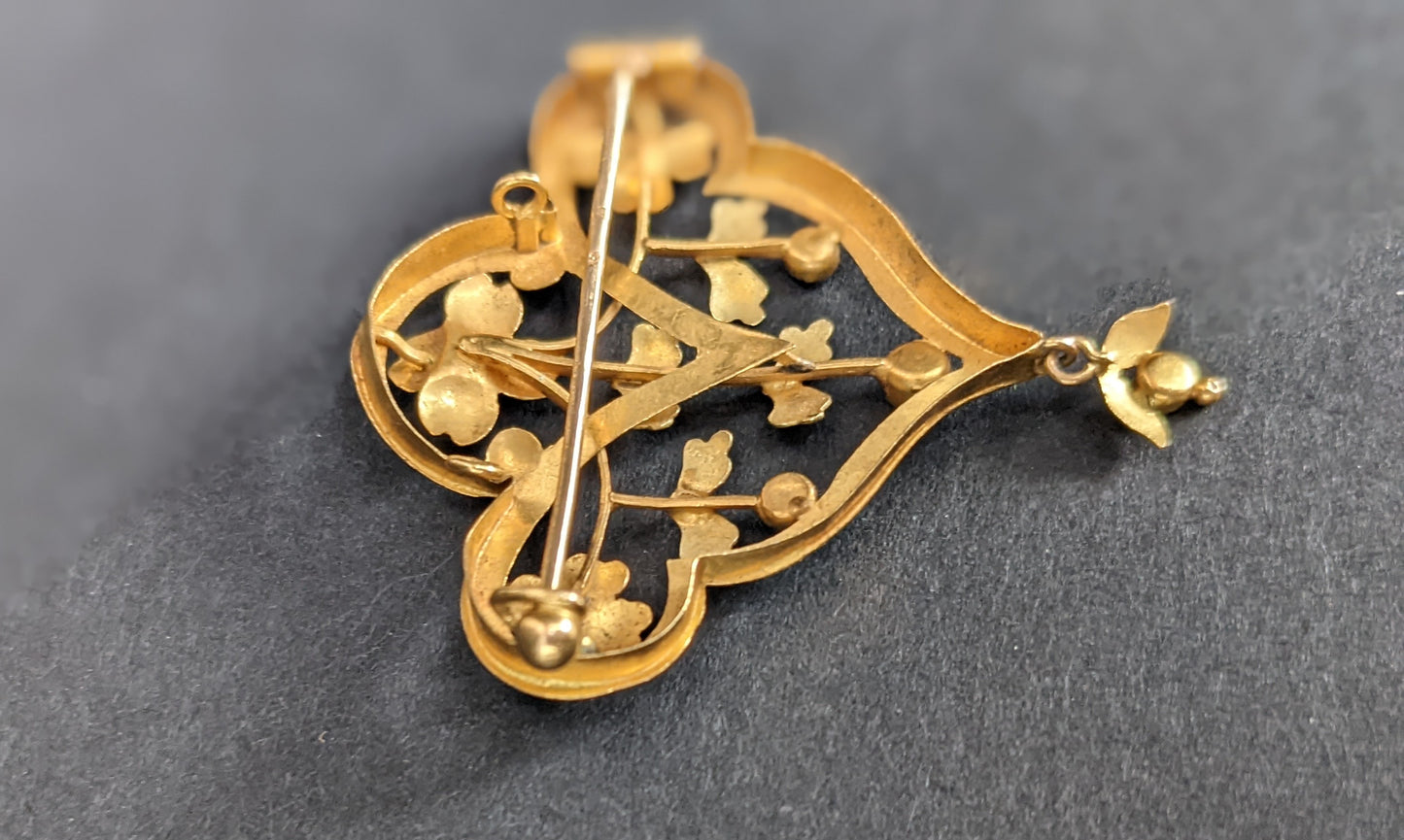 French 18k+ Art Nouveau floral brooch/pendant