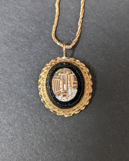 14kt Victorian micro mosaic necklace