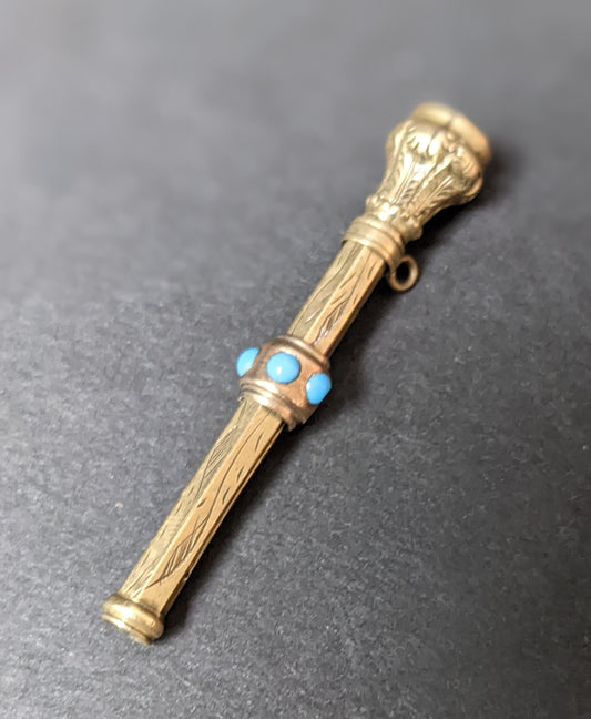 9k Victorian propelling pencil with turquoise and garnet