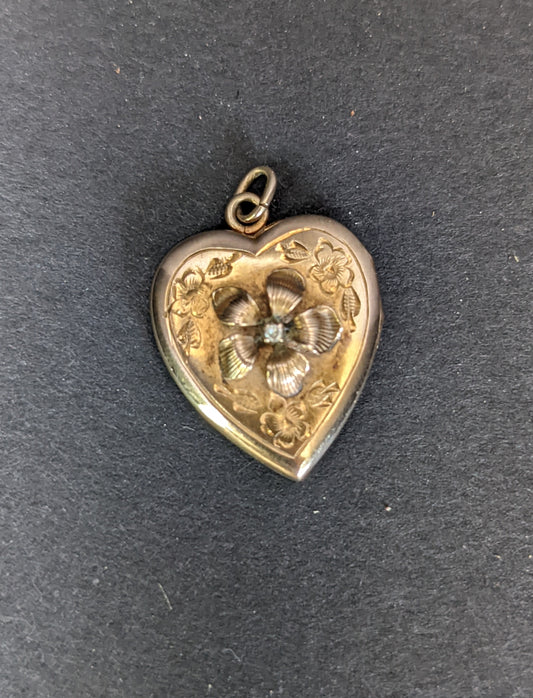 Gold Heart Locket with Flower Center