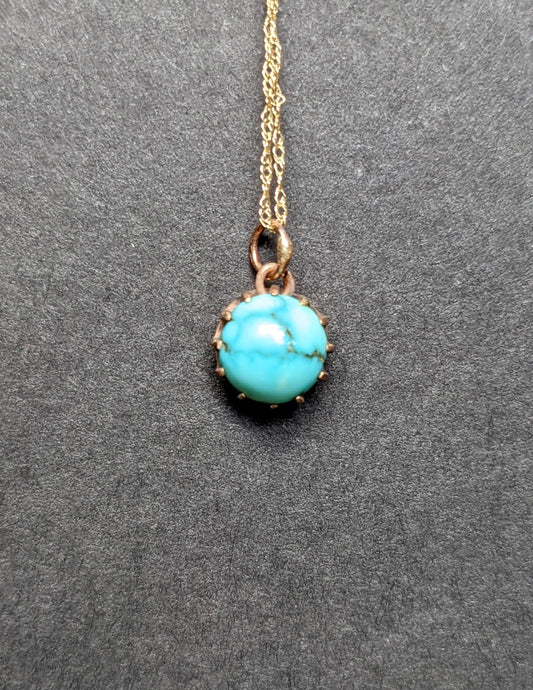 Victorian turquoise pendant in crown mounting on 14kt chain