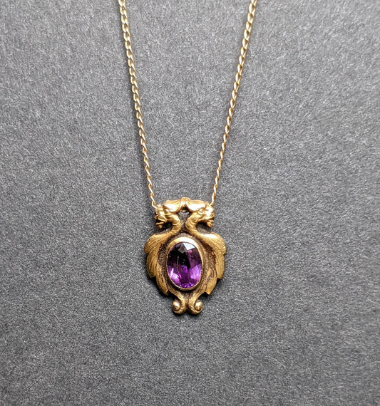 14kt Double Griffin Amethyst Necklace