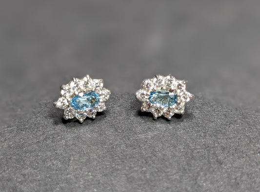 9k Diamond and aquamarine earrings