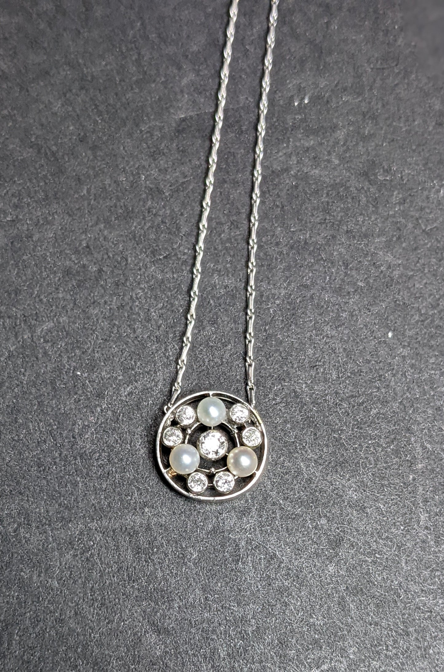 Diamond and pearl circle necklace