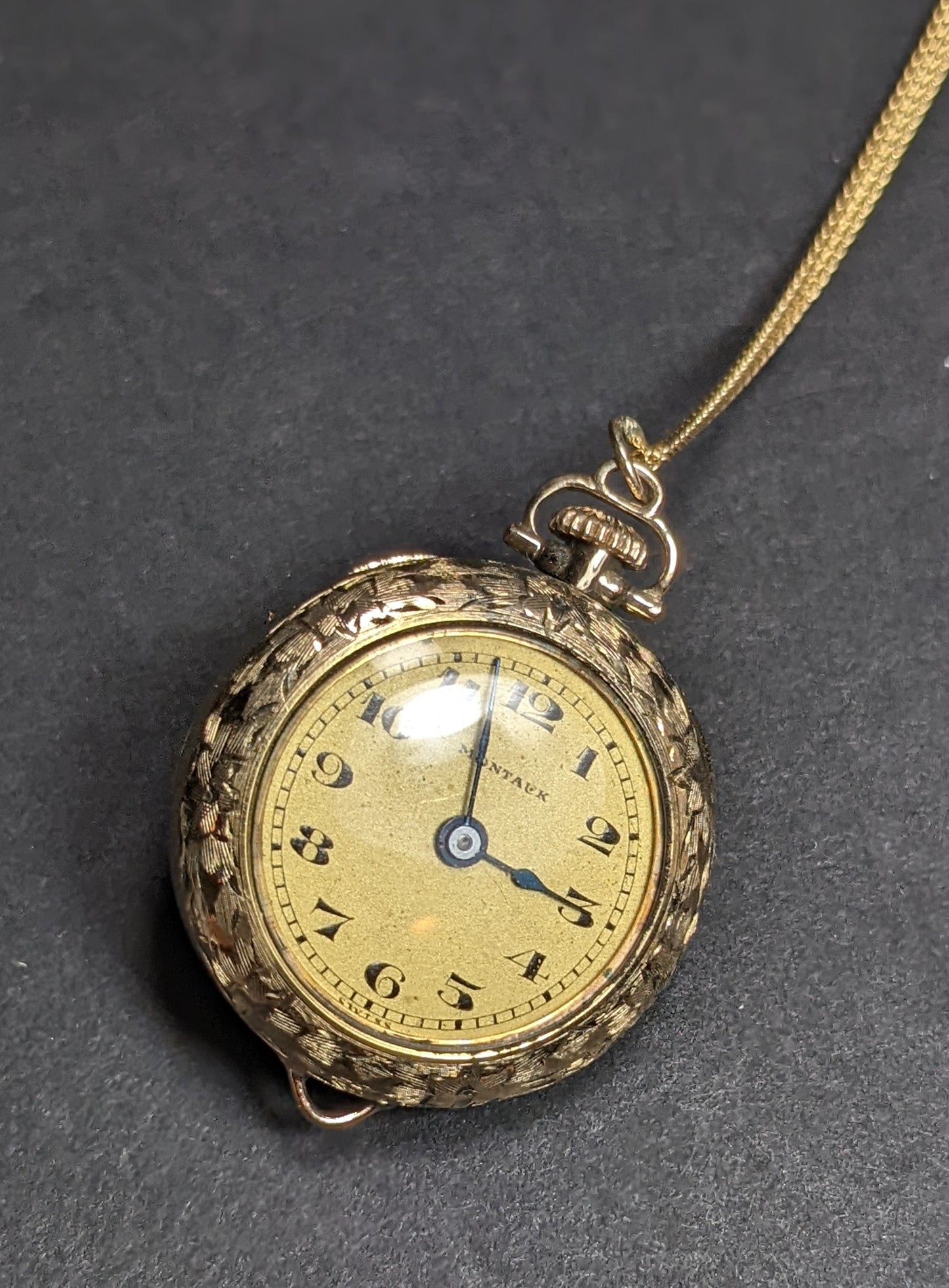 Spider on antique watch with gold chain
