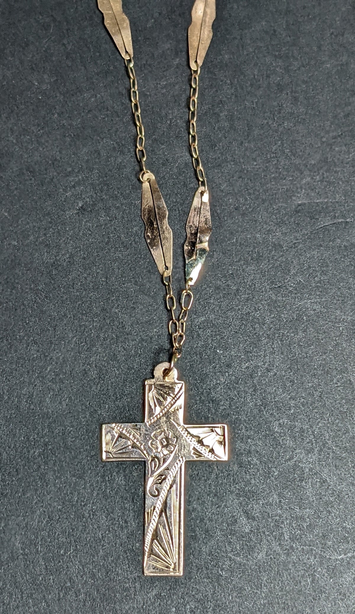 Cross Engraving With Gouges Around It Hand engraved Cross on original handmade chain – Hummingbird Vintage