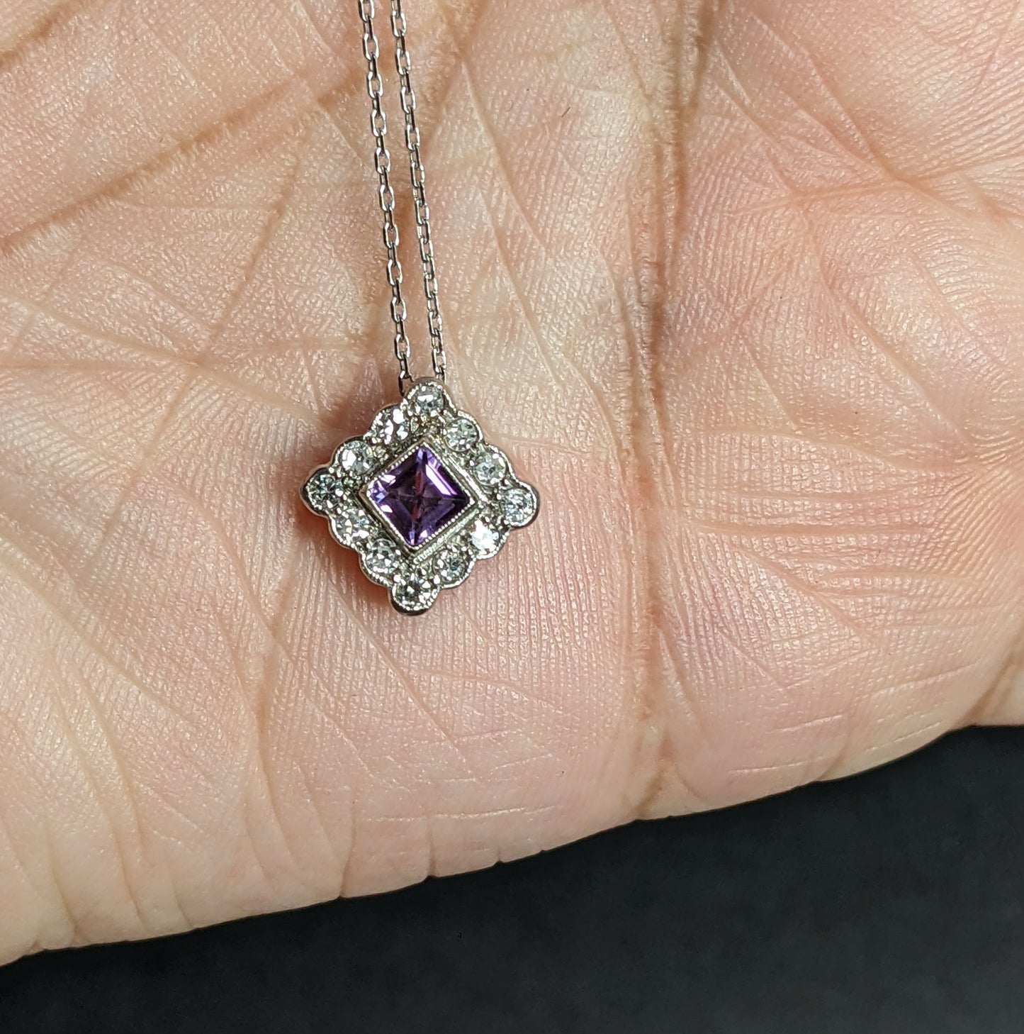 German 14k morganite and diamond necklace 1920's