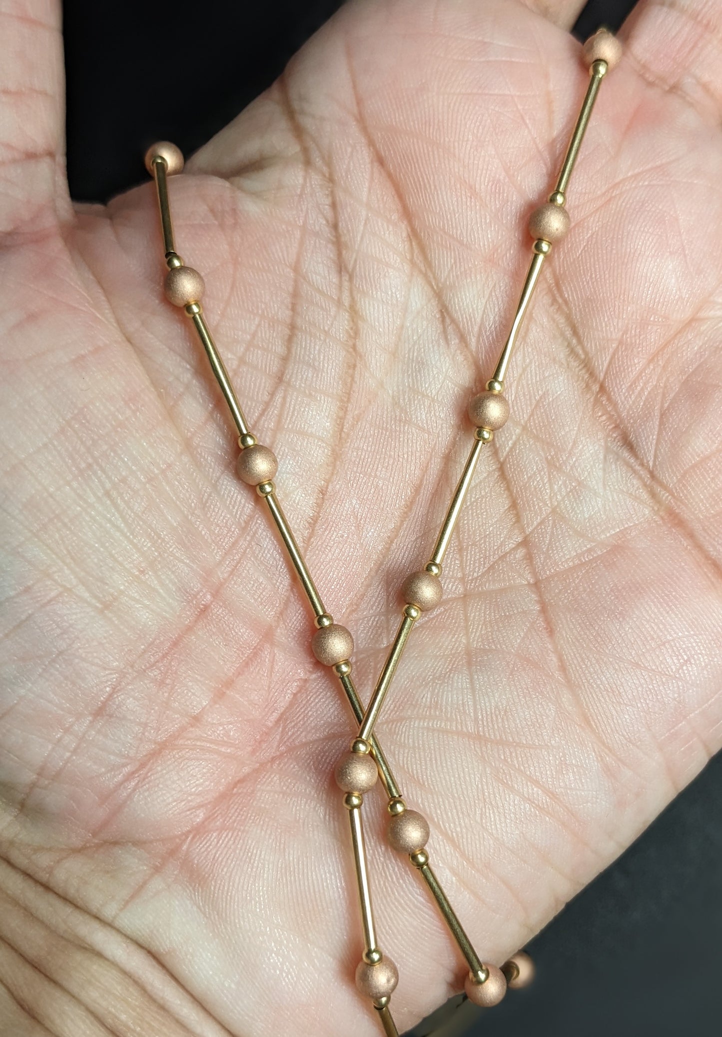 Estate 14kt bead and bar necklace rose and yellow gold