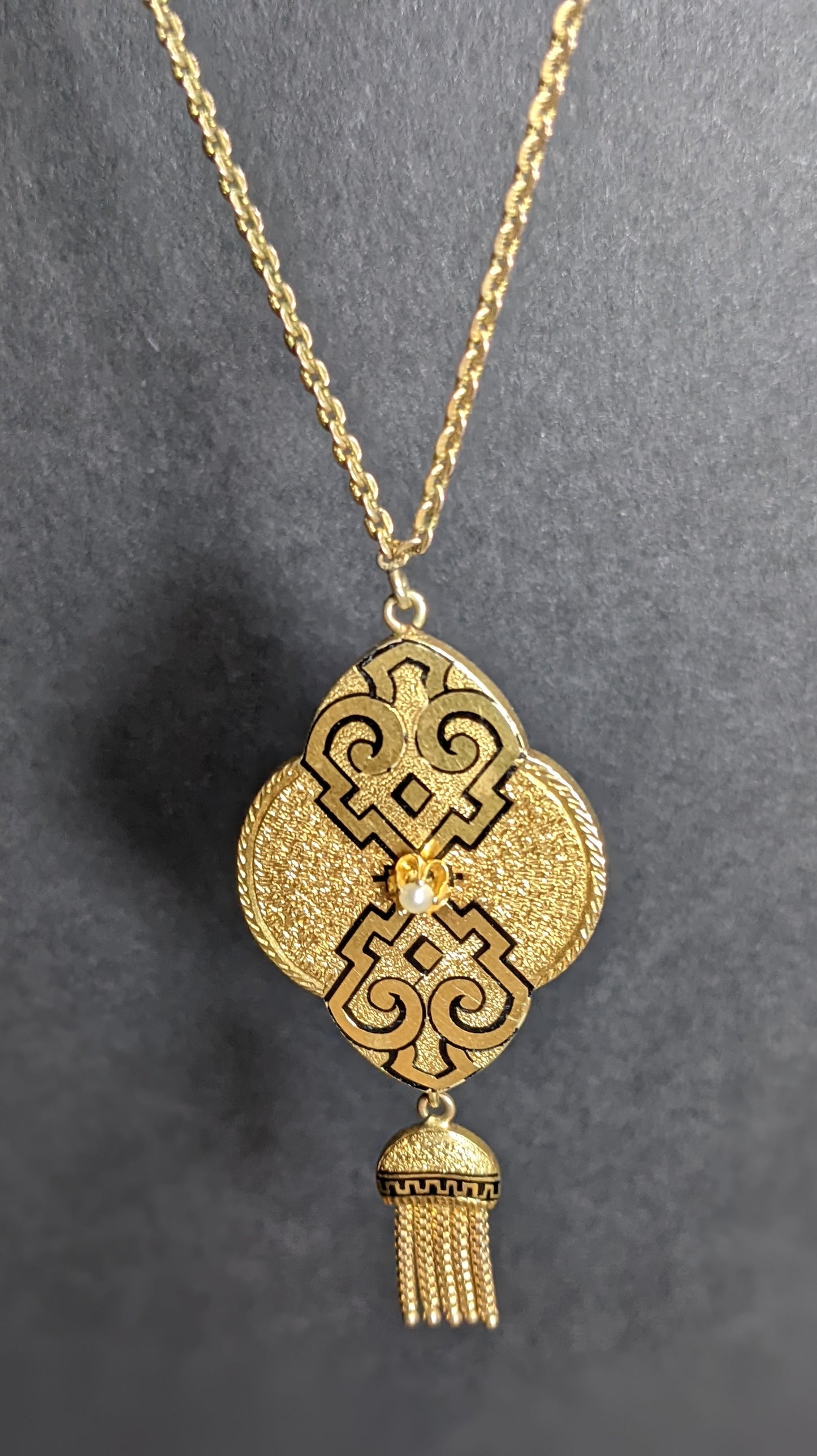 Victorian flat tassel enamel necklace with original clasp