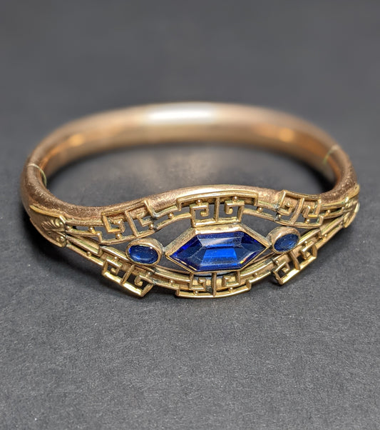 LM & Co Gold Plated Art Deco Bracelet with Blue Rhinestone