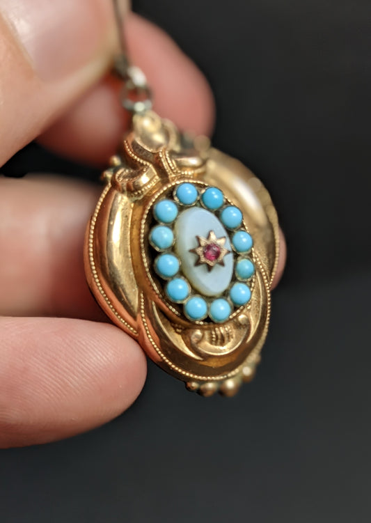 Victorian Turquoise and Ruby Earrings