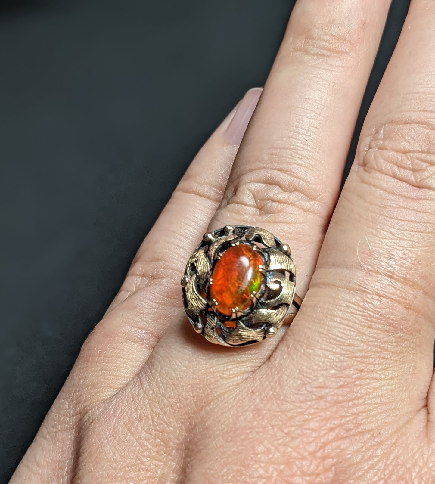 Arts and Crafts 14k amber ring