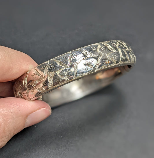 English Sterling Ivy Engraved Bangle Bracelet