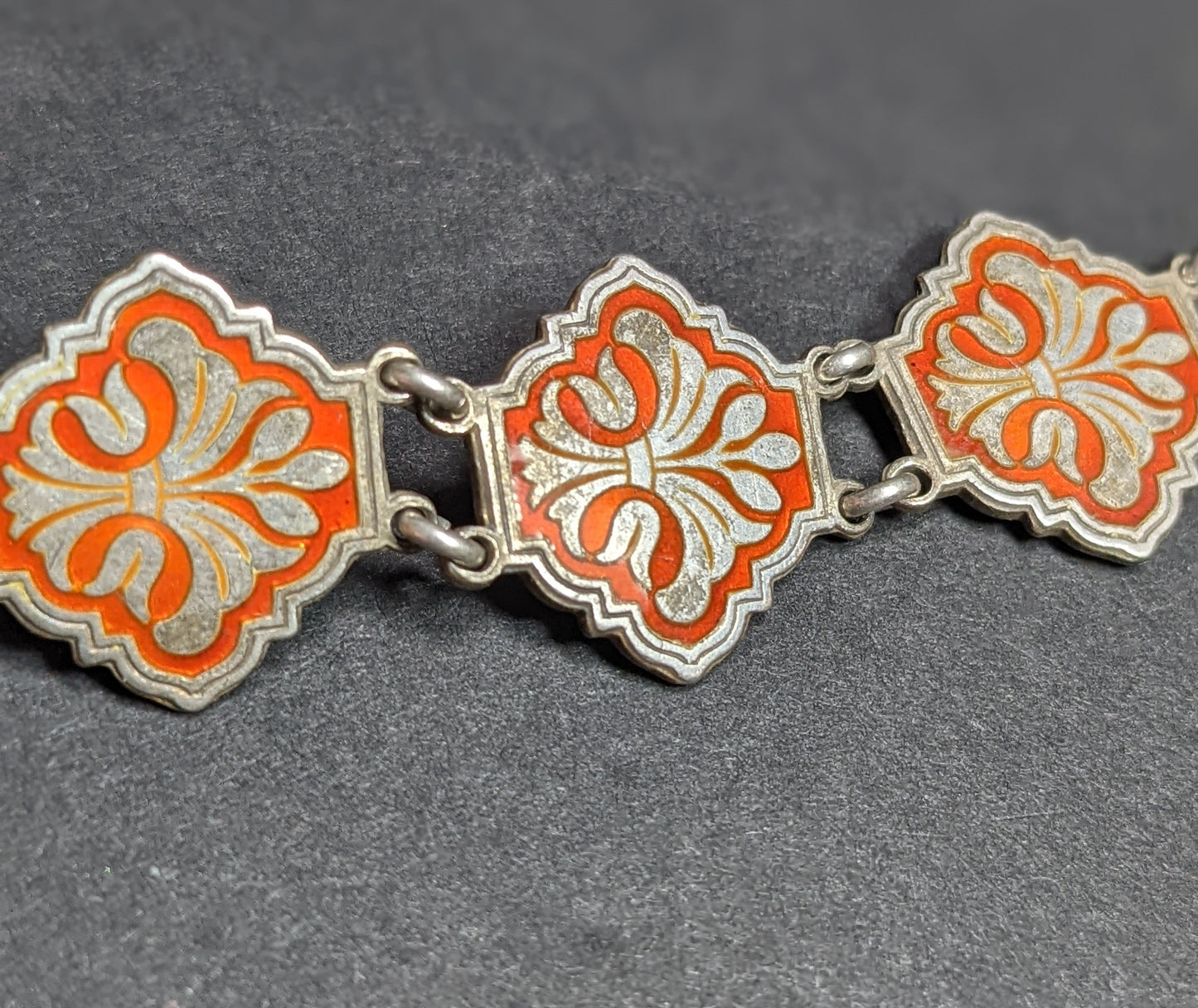 Antique silver and red enamel bracelet