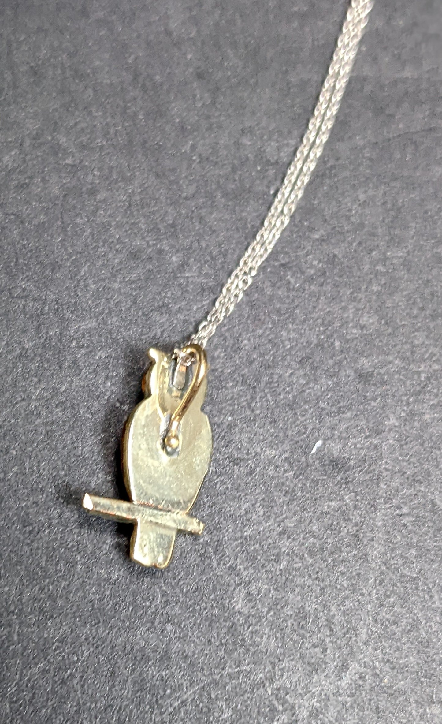 Exquisite pearl and enamel owl pendant on white gold chain