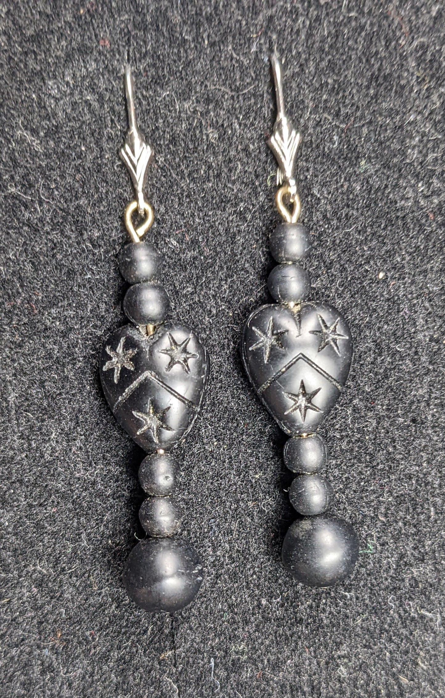 Early carved vulcanite earrings with 14k leverbacks