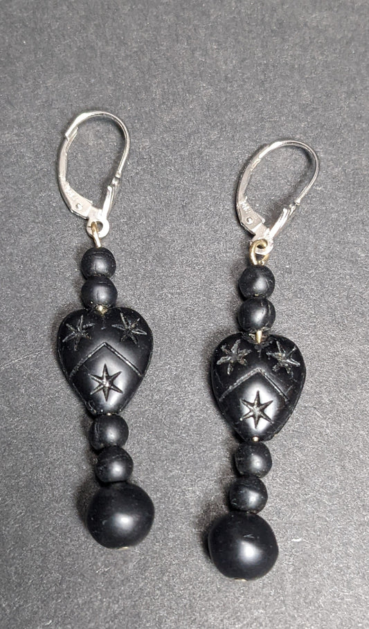 Early carved vulcanite earrings with 14k leverbacks