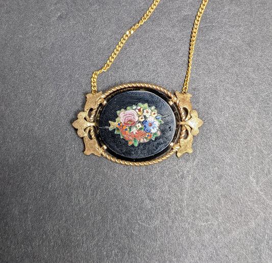 Large Floral Micro Mosaic Necklace