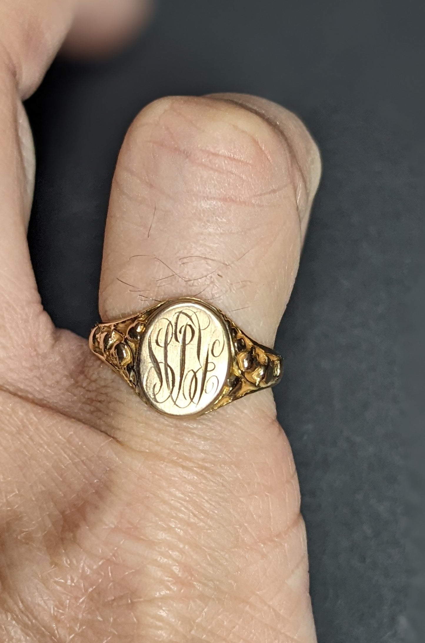 Floral Monogrammed Pinky Signet Ring