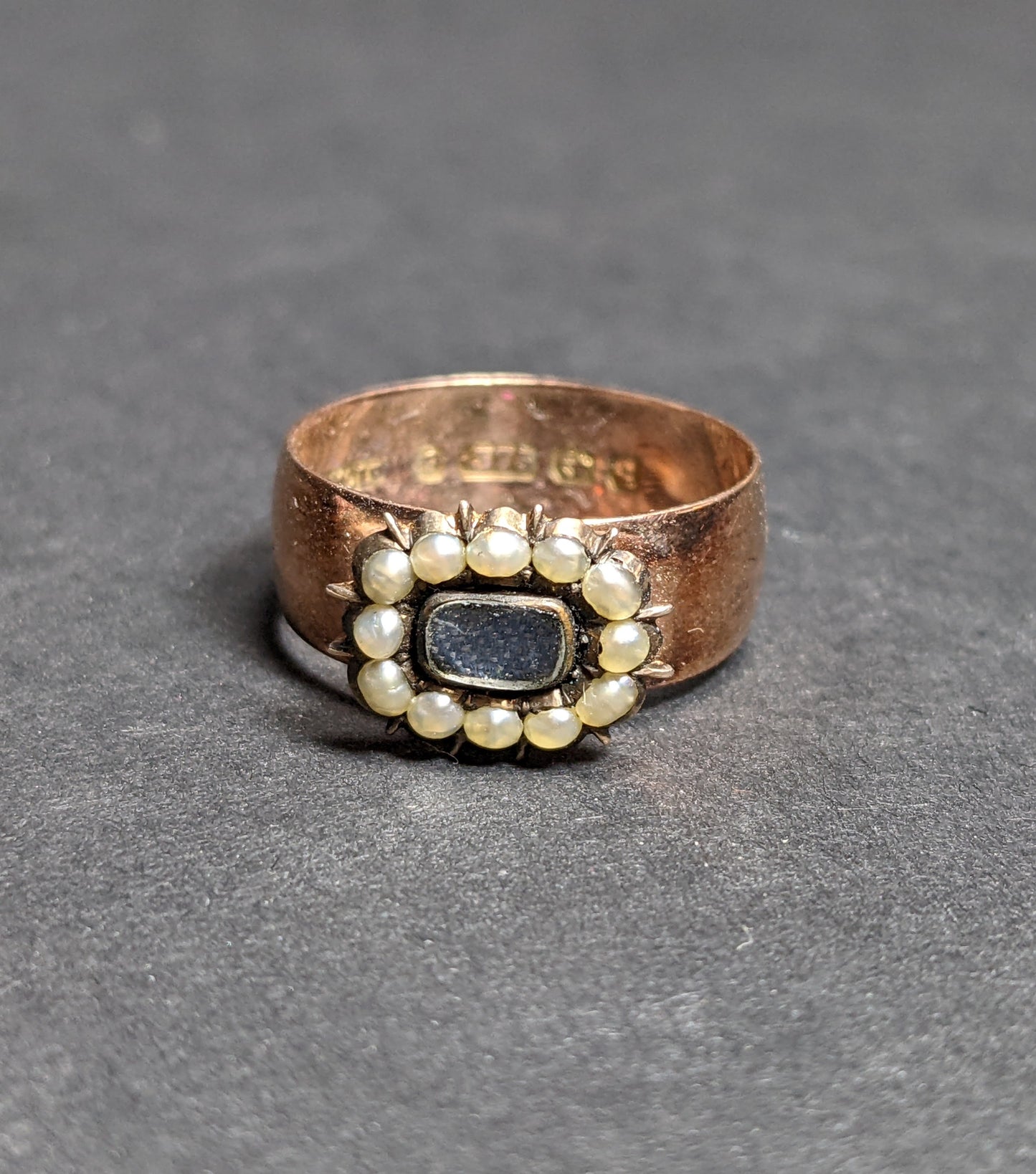 English rose gold band with seed pearls and crystal