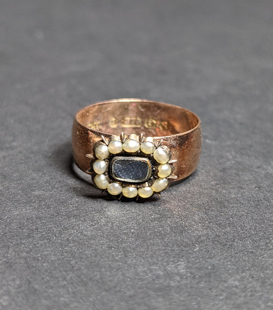 English rose gold band with seed pearls and crystal