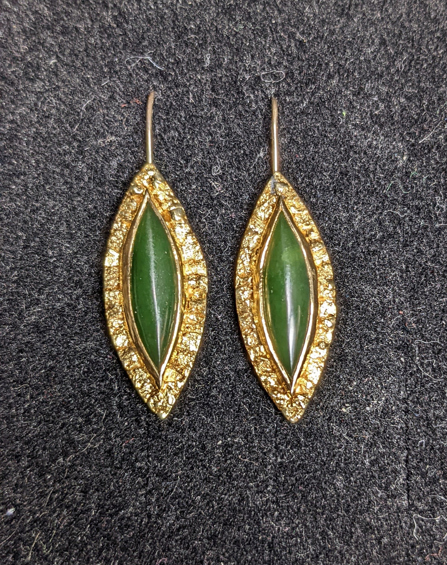 Nephrite gold shepherd hook earrings