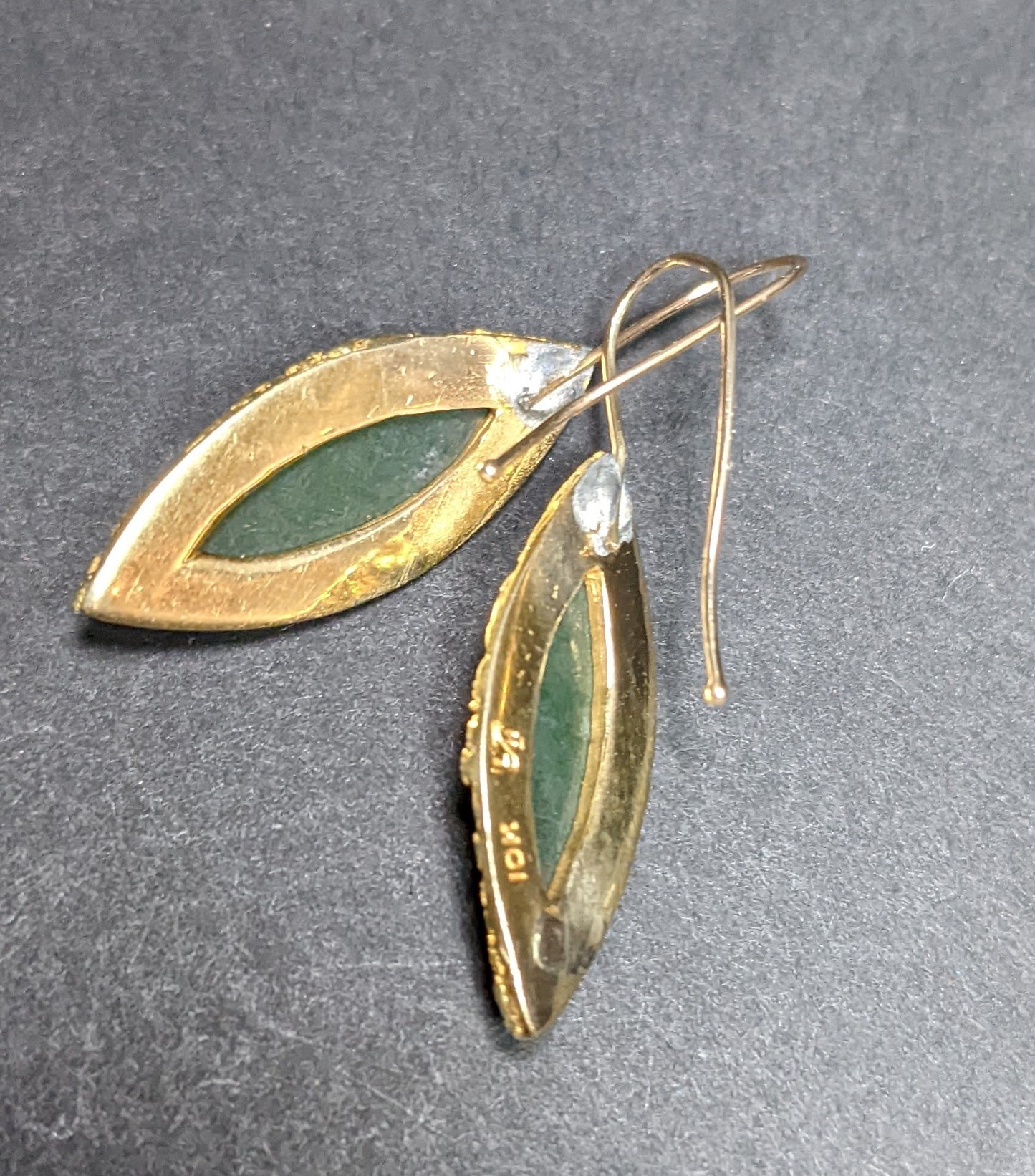 Nephrite gold shepherd hook earrings