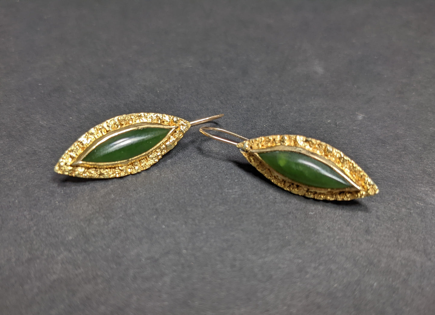 Nephrite gold shepherd hook earrings