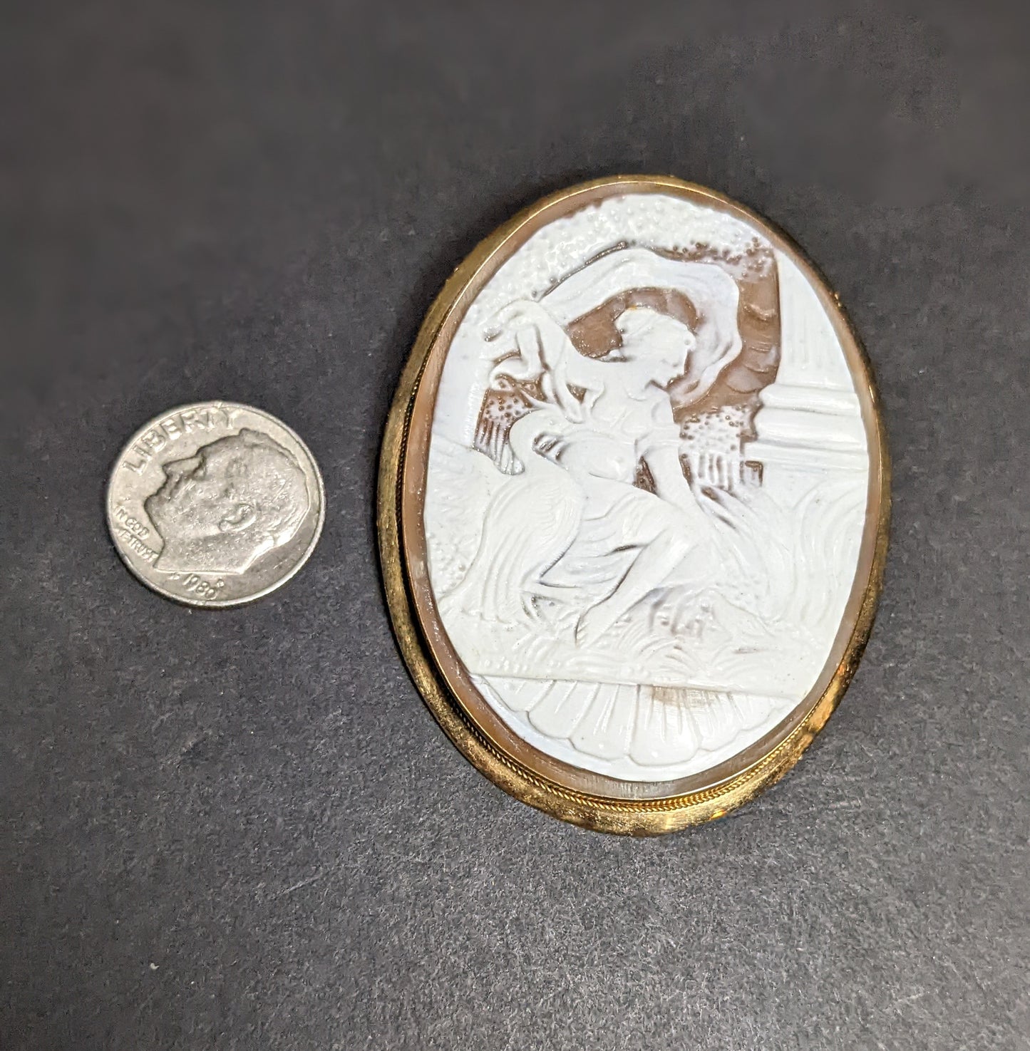 Lena and the swan large antique cameo