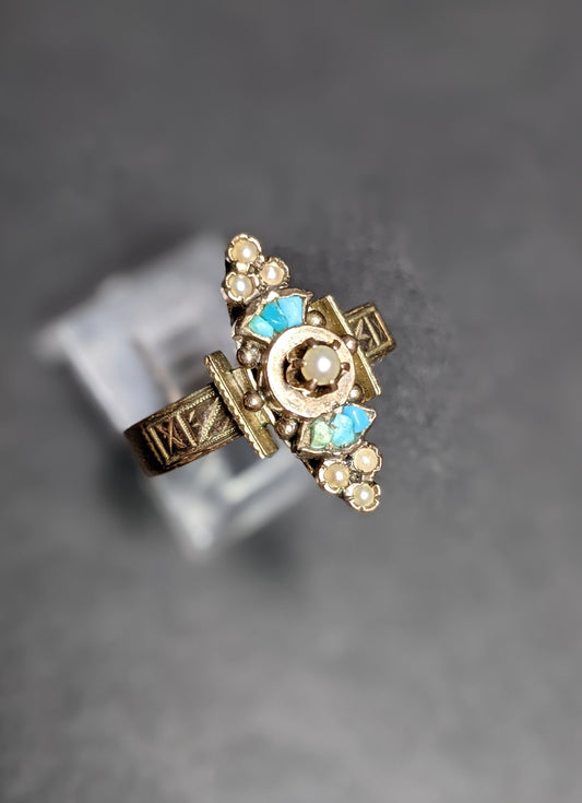 Victorian turquoise and seed pearl ring