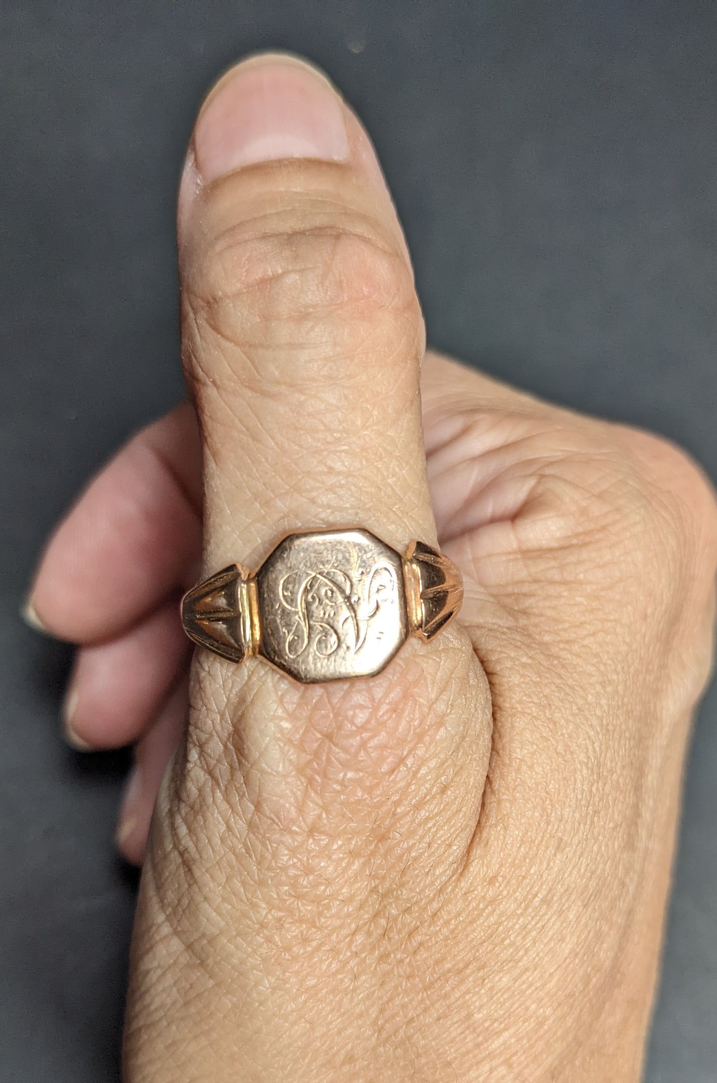 9k Engraved Signet Ring Early 1900s