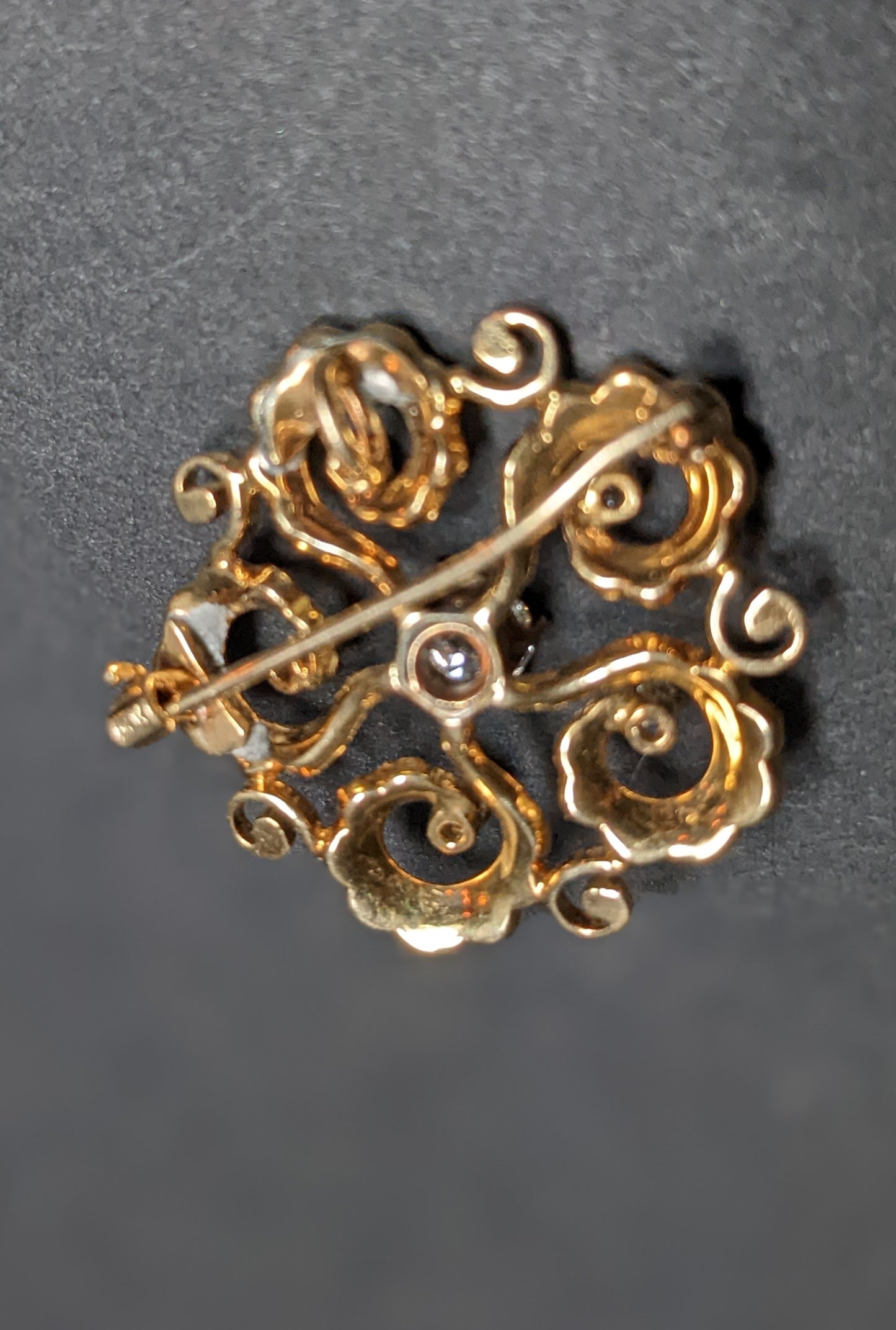 Victorian era 14k Starburst with Seed Pearls and Mine Cut Diamond