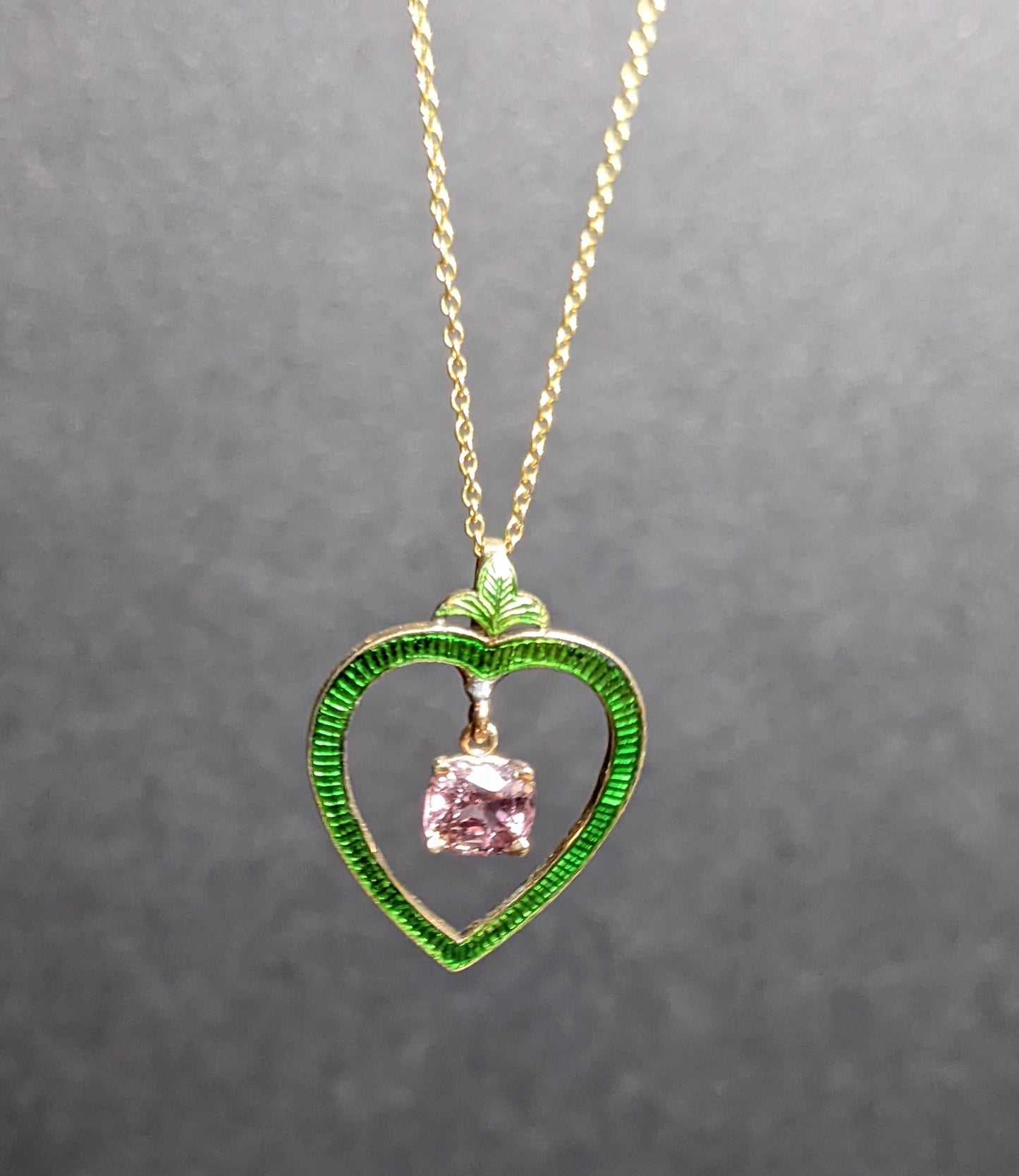 14k Green Enamel Heart Conversion Necklace