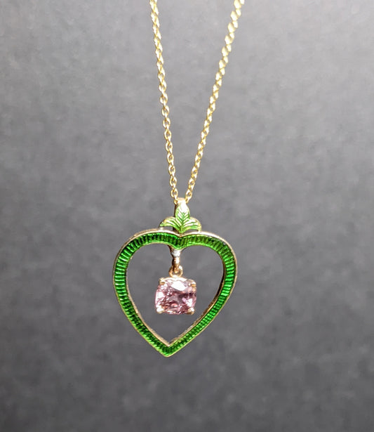 14k Green Enamel Heart Conversion Necklace