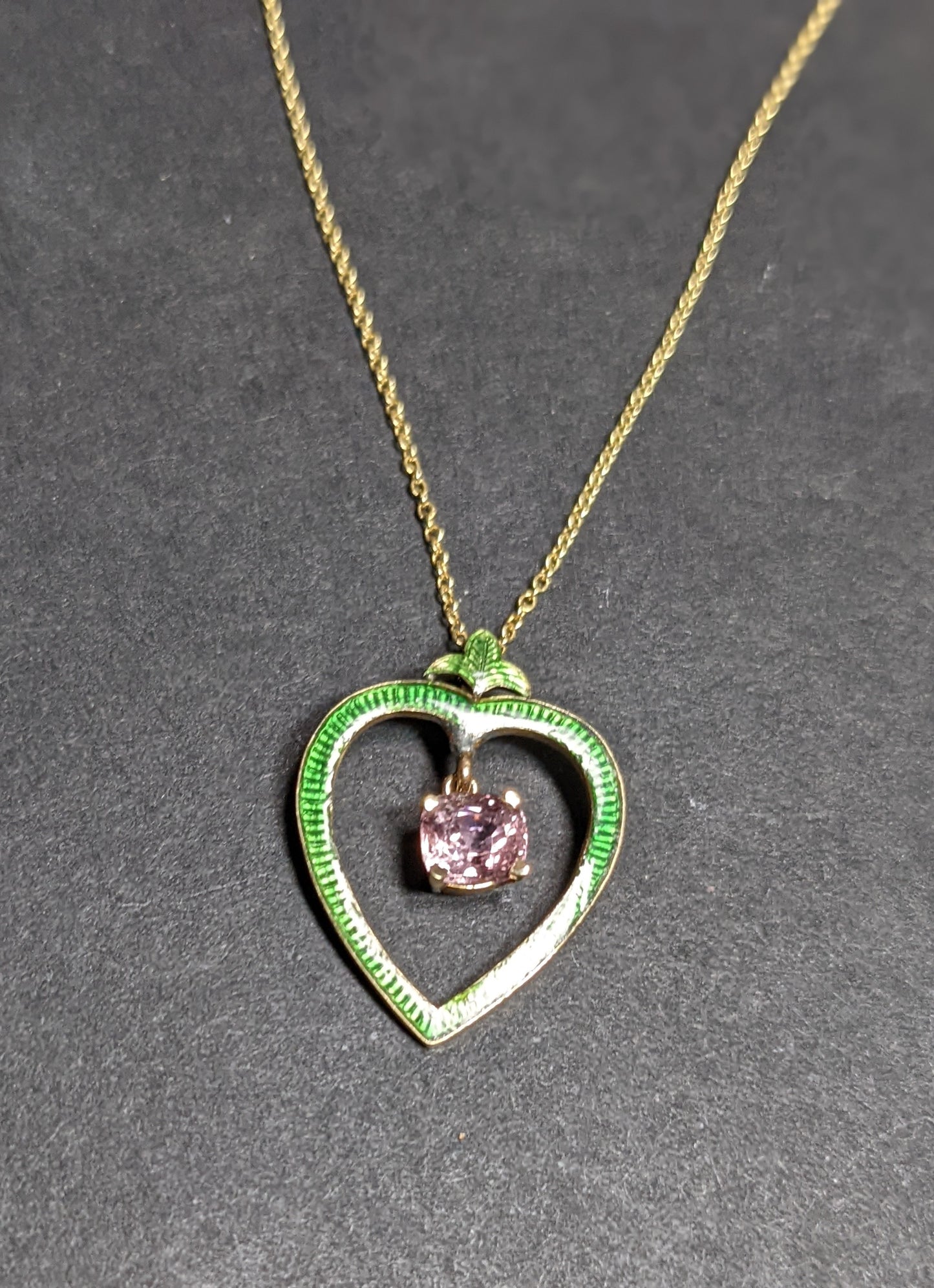 14k Green Enamel Heart Conversion Necklace