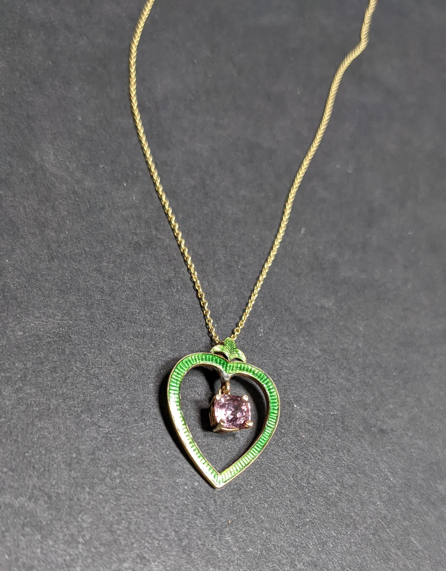 14k Green Enamel Heart Conversion Necklace