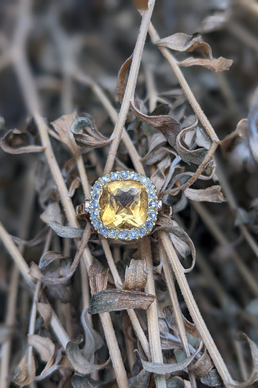 18k Citrine and diamond halo ring