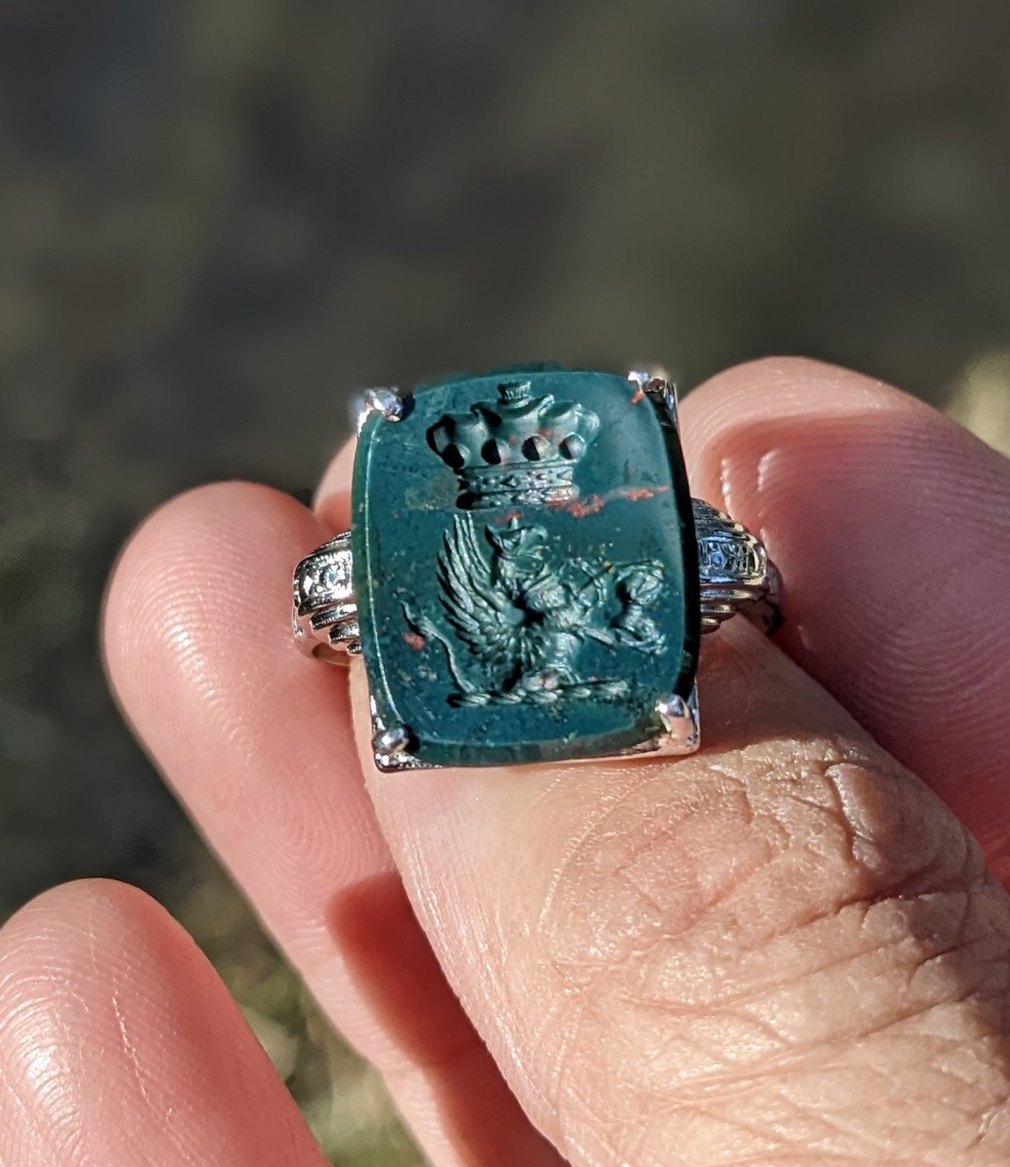 Bloodstone intaglio of crown and griffin