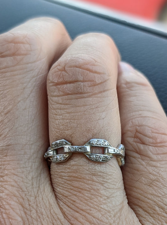 Art Deco platinum & mine cut diamond band with chain pattern
