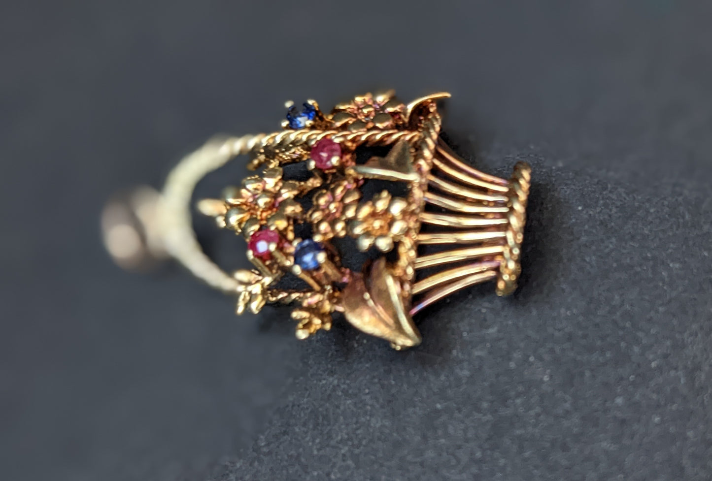 14k basket pendant with sapphire and ruby