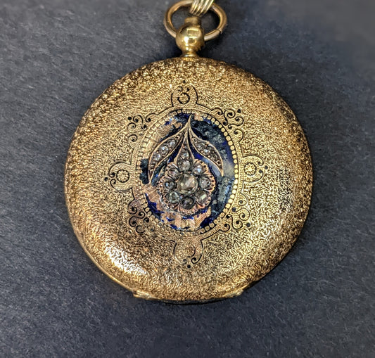18k yellow gold and diamond pocket watch case
